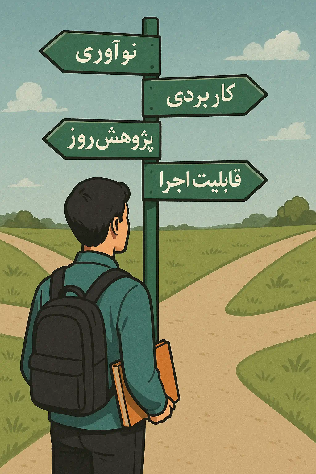 دانشجو در چهارراه علمی در حال انتخاب موضوع برای انجام پروپوزال